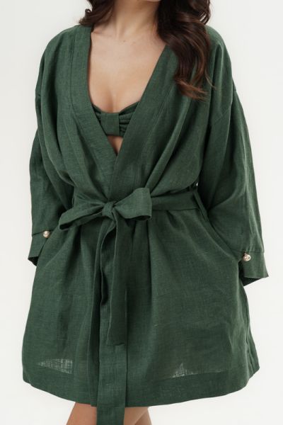 Дамски ленени кимона Zahara - Deep Olive 