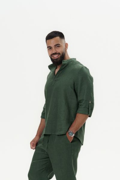 Men's linen shirt Aron – Deep Olive