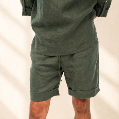 Men's Linen Shorts Costa - Deep Olive