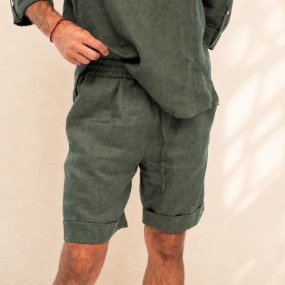 Men's Linen Shorts Costa - Deep Olive