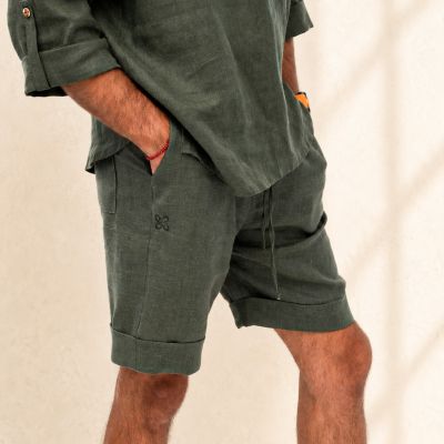 Men's Linen Shorts Costa - Deep Olive