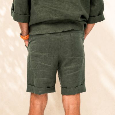Men's Linen Shorts Costa - Deep Olive